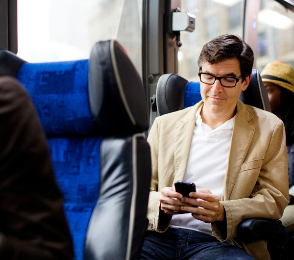 relaxing employee shuttle bus trip