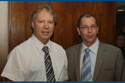 OMCA Driver Excellence Award Winner Left, Brett Wile with Pacific Western Transportation’s General Manager Dean Wright. OMCA Driver Excellence Award Winner Left, Brett Wile with Pacific Western Transportation’s General Manager Dean Wright.