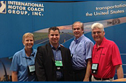 (L-R) IMG President, Bronwyn Wilson, YMT Vacations Product Manager Georg Katzer, Escot Bus Lines Sales and Marketing Director, Rodd Zeitler and Arrow Stage Lines VP of Sales/South Regional Director Chuck Gunnels. (L-R) IMG President, Bronwyn Wilson, YMT Vacations Product Manager Georg Katzer, Escot Bus Lines Sales and Marketing Director, Rodd Zeitler and Arrow Stage Lines VP of Sales/South Regional Director Chuck Gunnels.