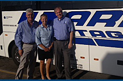 The IMG IPW Contingent at Arrow Stage Lines Vegas facility. From left to right Arrow Stage Lines VP of Sales/South Regional Director Chuck Gunnels, IMG Presidetn, Bronwyn Wilson and Escot Bus Lines Sale and Marketing Director Rodd Zeitler. The IMG IPW Contingent at Arrow Stage Lines Vegas facility. From left to right Arrow Stage Lines VP of Sales/South Regional Director Chuck Gunnels, IMG Presidetn, Bronwyn Wilson and Escot Bus Lines Sale and Marketing Director Rodd Zeitler.