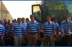St. Louis band members prepare to head to a game.